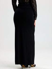 RoseArya Long Plain Straight Maxi Skirt - Black - View 5
