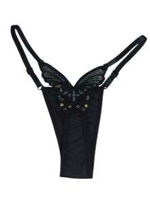 Butterfly Panties Kit 2 Microfiber Thong Lingerie Sexy Sensual Adjustable G-String - Negro y naranja neón - Ver 2