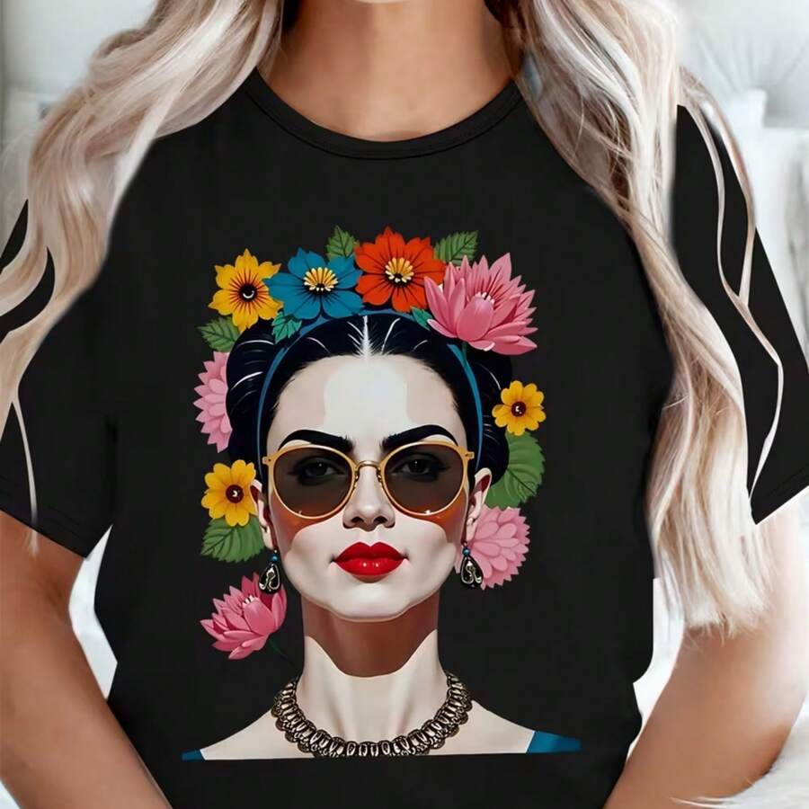 Printed T-Shirt For Men And Women - 黑色 - 查看 1