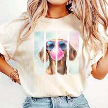 Camiseta con Gráfico de Perro Dachshund Adorable - Camiseta con Estampado de Dachshund Mordiendo Chicle, Camiseta de Algodón Puro para Mamá de Dachshund, Regalo para Papá de Dachshund - Camisetas Unisex para Mujer y Hombre - Blanco - Ver 1