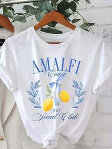 Camiseta casual de mujer con estampado de frutas de cuello redondo y manga corta - Blanco - Ver 2