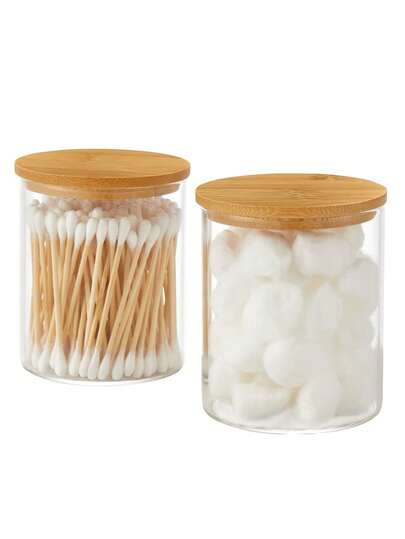 1/2/3/4/6-teiliges Plastik Wattestäbchen Aufbewahrungsglas Set - Apothekerstil Kosmetikorganizer Behälter mit Deckeln - Badezimmer Aufbewahrung & Organisationsgläser