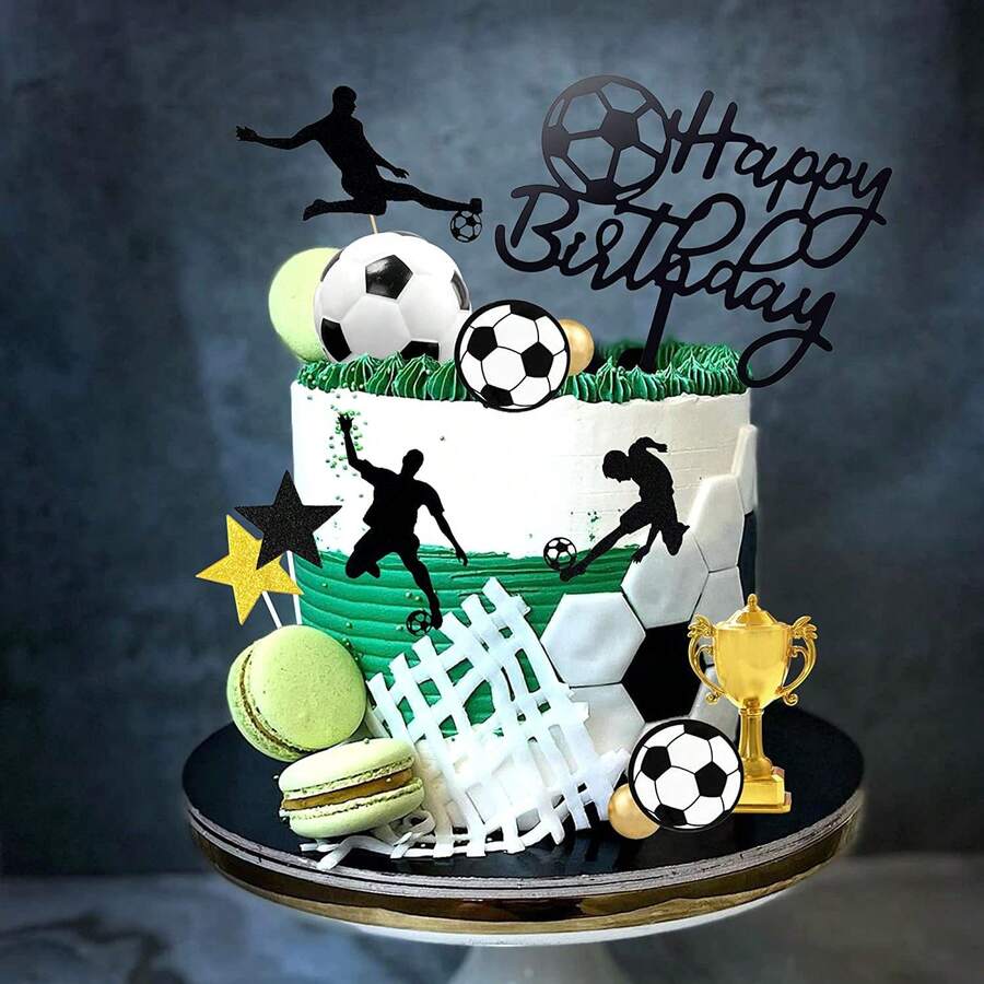Decoraciones de pastel de fútbol de la Copa del Mundo, adornos, suministros para fiestas, banderas para hornear, decoraciones de cumpleaños felices, regalos de regreso a la escuela, suministros para fiestas, ramos de fiestas de cumpleaños, decoraciones de escena con tema lindo, decoraciones interiores. - Multicolor - Ver 1