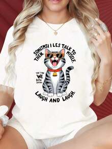 Camiseta de Mujer con Estampado Gráfico, Algodón Ligero, Verano, Cuello Redondo y Manga Corta, Camiseta de Mujer con Diseño Gráfico de Gato Divertido Hablando Solo y Ríendose, Camiseta de Mujer con Gafas de Sol y Cuello de Campana, Diseño Gráfico, Top Casual Negro, Deportivo, para Bádminton, Tenis, Estampados Divertidos, Adecuada para Fiestas de Navidad, Actividades Deportivas, Fiestas de Vacaciones, Salidas, Deportes y Otros Regalos Navideños (220g). Camiseta Oversize Mujer Estampado 100% Algodón Puro (220g) con Divertidos Estampados de Bádminton y Tenis, Ideal para Fiestas de Navidad, Actividades Deportivas, Fiestas de Fin de Año, Salidas y Otros Regalos Festivos. - Blanco - Ver 5