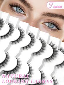 ENCHUW 7 Pairs Wispy Natural Look Eyelash Soft Band Faux Mink Lashes Fluffy Extension Reusable False Eyelashes Makeup - Black - View 1