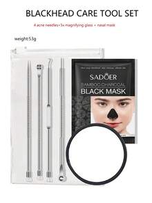 Blackhead Remover Tool Kit With 5x Magnifying Mirror, Stainless Steel Pimple Popper Tool, With Activated Charcoal Nose Strips, Professional Acne Extractor Set (Random Cartoon Mirror) - Silver - View 14