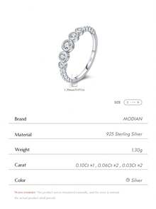 MODIAN D Color Round Moissanite 925 Sterling Silver Fashion Rings Sparkling Finger Rings For Women Wedding Fine Jewelry Gifts - Silver - View 5