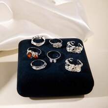 Juego de 7 piezas de anillos de diseño de nicho con textura de lava dorada, textura de metal vintage desgastado, joyería decorativa para uso diario - Juego de siete anillos - Ver 4