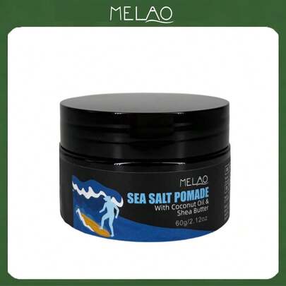  60g/2.12oz Cera para el cabello de sal marina MELAO, que contiene aceite de coco y manteca de karité, cera para peinado de fijación fuerte para hombres, texturizante para cabello rizado, que realza el brillo natural y el acabado mate