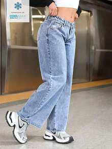 PETITE Pantalones vaqueros casuales de pierna ancha y bolsillos sueltos para mujer - Lavado ligero - Ver 4