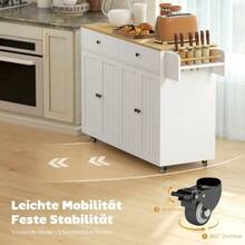 Mobile Kitchen Island, 2 Drawers, 2 Cupboards, Spice Rack, Towel Rail, Knife Holder, MDF, White - White - View 4