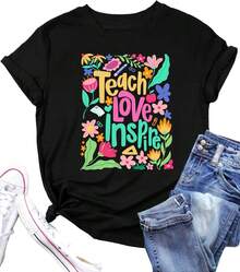 PECHAR - Short-Sleeved T-Shirts For Teachers, Bohemian Design, Wild Floral Design - Black - View 5