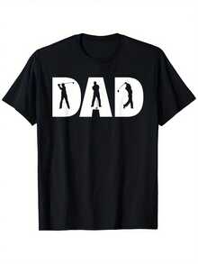 Camiseta de Algodón 100% Puro con Estampado de Silueta de Golf DAD en Negro - Estilo Casual Simple - Suave y Cómoda, Cuello Redondo, Manga Corta, Top de Moda Urbana para Todas las Temporadas, Ropa Casual de Calle| Camiseta de Cuello Redondo Y2k - Negro - Ver 1