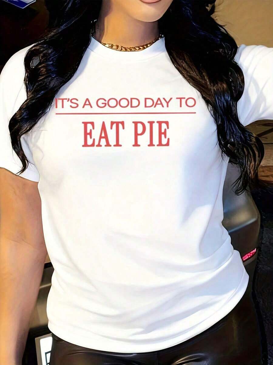 "It's A Good Day To Eat Cake" Short Sleeve T-Shirt For Thanksgiving, Great Gift For Men And Women, Cute, Funny, For Autumn, Happy Thanksgiving Family T-Shirt, For Leisure. - 白色 - 查看 1
