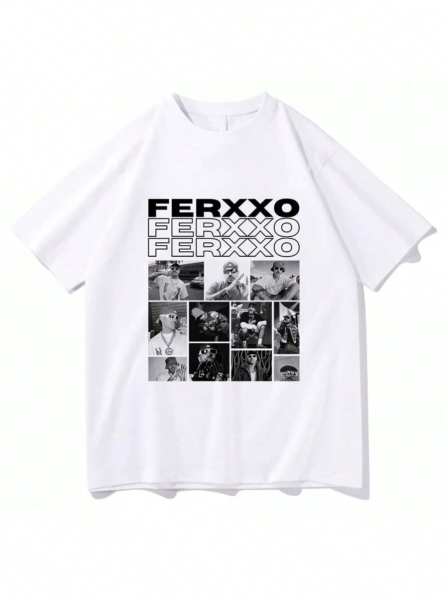 Camiseta con collage de fotos en blanco y negro de Ferxxo Text suave la moda casual de todas las estaciones, Unisex - Blanco - Ver 1