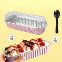 Bộ hộp nướng bánh màu vàng kim, khuôn nướng mini có nắp và thìa, 150 hộp nhôm dày màu hồng, khuôn nướng bánh mì nướng, khay nướng nhôm dùng một lần, bộ đồ ăn tiệc có nắp và thìa nĩa. - Nhiều màu - Xem 5