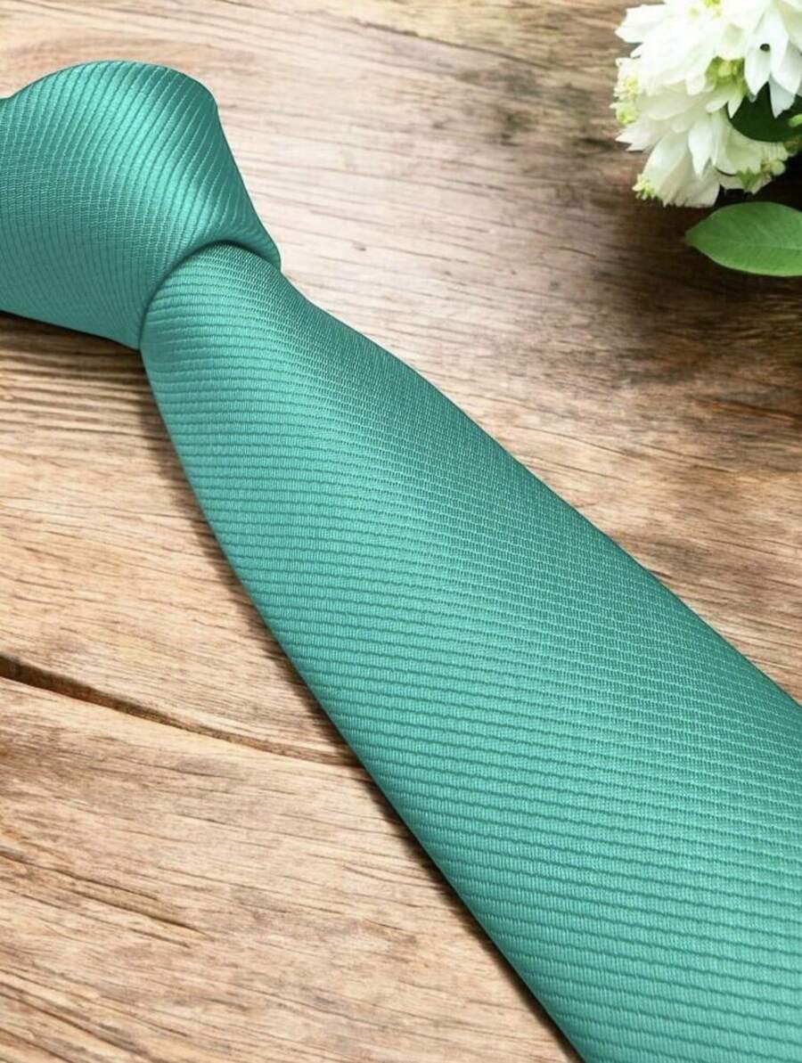 Men's Striped Tie In A Solid Color With A Quality Texture, Essential For Weddings, Business, And Formal Occasions. - Azul menta - Ver 1