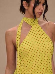 Vestido mini con estampado de lunares y espalda descubierta para mujer - Mostaza Amarilla 2 - Ver 5