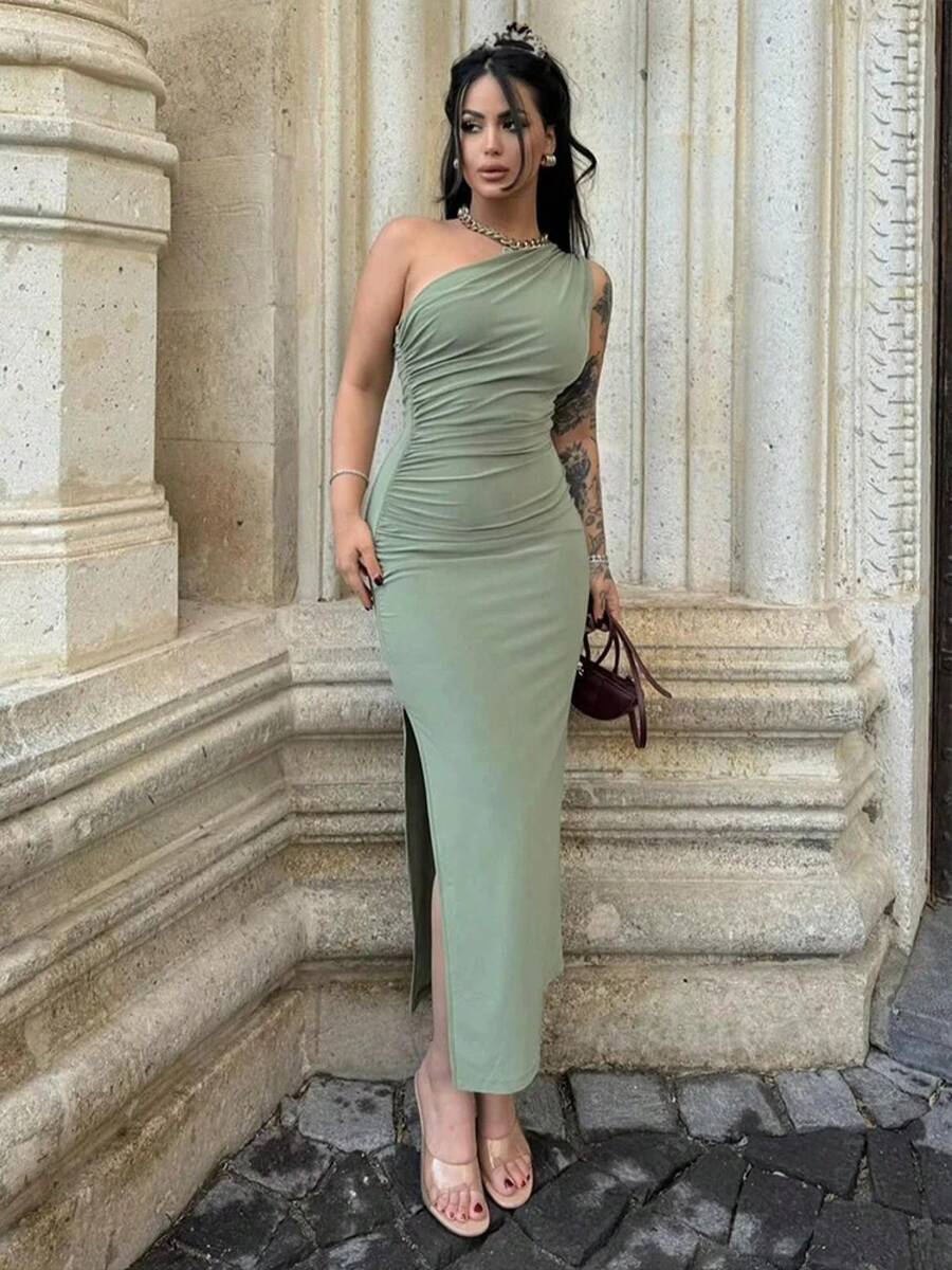 Vestidos Maxi de Verano para Mujer, Vestido Sexy con Abertura, Sin Mangas, Espalda Descubierta, Ajustado, Informal, para la Calle, Elegante, para Fiesta - Verde - Ver 1