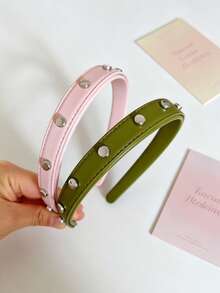 1pc Punk Style Faux Leather Rivet Headband, Retro Solid Color Non-Slip Hair Hoop, Y2K Streetwear Hair Accessories For Women Daily & Party Hair Accessories Hairband - Multicolor - View 3