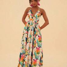 TRVLCHIC Mother's Day Tropical And Floral Printed Spaghetti Strap Backless Dresses For Women,Mother's Day Gift Ideas, Gift From Daughter,Summer Clothes,Beach Outfits For Woman,Rave Outfits Festival,Tropical Vacation, Bohemian Outfits, Ibiza Outfits, Western Style - Rosa Fucsia - Ver 6