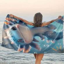 1PC Cute Cartoon Axolotl Beach Towel, Featuring Adorable Cartoon Pattern With Soft And Healing Style, Lightweight Comfortable Quick-Dry Beach Yoga Towel, Suitable For Swimming, Diving And Summer Entertainment - 1 - View 3