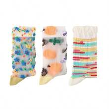 3 Paar Sommer Blumen Spitzen Socken, Damen dünne transparente Glasseide Strümpfe, süße Wadenwärmer in Knielänge - Verschiedenfarbig - Übersicht 8