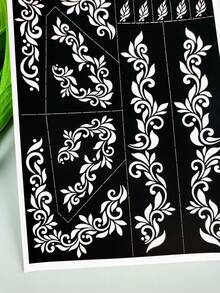 1pc Vintage Scroll Pattern Mehndi Tattoo Stencil, Scroll Vine Design, Suitable For Hands, Feet, DIY Body Art Design, Perfect For Spring/Summer, Romantic Wedding, Festival, Music Party, Women's Body DIY Hand-Drawn Hollow Template - Black - View 8