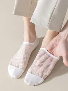 7 pares de calcetines tipo barco finos y transpirables de malla para mujer, calcetines invisibles antideslizantes, de estilo versátil para el verano - Multicolor - Ver 5
