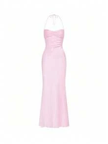 Strapless Sequin Satin Maxi Dress 2026 Open Back Party - Red - View 5