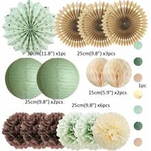 15 piezas Decoraciones de fiesta verde oliva y marrón Decoraciones de cumpleaños verde oliva beige marrón Bolas de flores de papel Linternas de papel Adecuado para fiesta de cumpleaños con tema verde oliva y marrón Despedida de soltera Boda Decoraciones interiores y exteriores - Colores mezclados - Ver 5