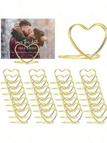 1/5/10/20pcs Gold Table Number Card Holders, Heart-Shaped Table Card Photo Holders, Table Card Stands Menu Clips, Green Watercolor Style Table Cards, Suitable For Weddings, Parties, Seat Arrangements, Valentine's Day, Birthdays, Halloween, Back To School - Metal Heart Clip - View 8