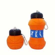1pc 550ml/18.6oz Basketball Shaped Sports Water Bottle Folding Silicone - Portable Foldable Water Bottle With Hook- Leak Proof Water Bottle DDXL - màu xanh lá - Xem 7
