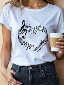 Camiseta de Mujer con Estampado de Corazón Musical - Camiseta Suave y Elástica para Uso Diario, Conciertos, Atuendos Casuales y Amantes de la Música - Lavable a Máquina, Top para Todas las Temporadas (Blanco/) - Regalo Ideal para Cantantes y Pianistas, Ropa para Conciertos, Camiseta de Estilo Retro, Ajuste Cómodo. - Blanco - Ver 7
