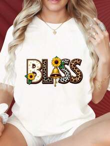 Women's T-Shirt With Sunflower And Leopard Print, Casual Fashion Graphic Tee For Women, Summer Top, Eye-Catching Style, Suitable For Family Gatherings, Christmas Parties, Sports Activities, Holiday Parties, Outings, Sports And Other Holiday Gifts. Casual. - 白色 - 查看 7