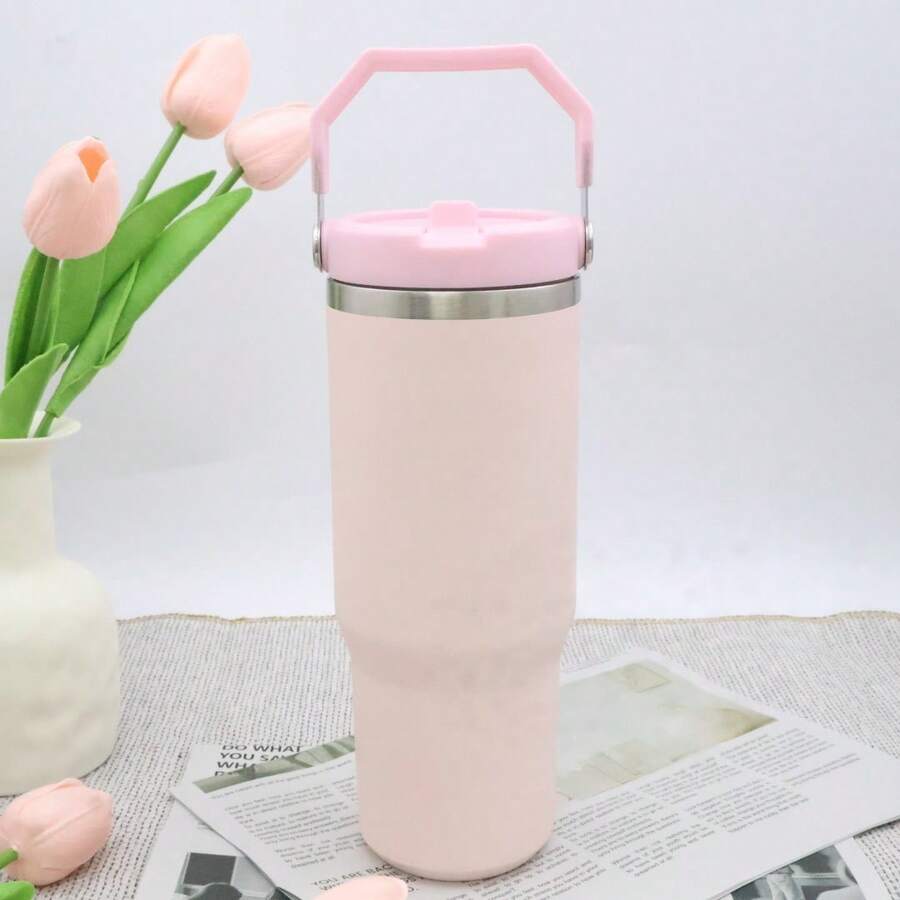 Keep Cold IceFlow 2.0 Flip Straw With Handle Water Bottle 30 Oz | Leak Resistant Insulated Stainless Steel, Twist On Lid & Flip Up Straw | Gym & Travel Essential For Women Men | Valentine's Day Mother's Day New Year Christmas Gift For Her Him Dresses - Màu Hồng baby - Xem 1