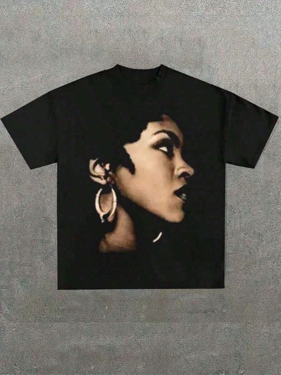 Break The SystemLauryn Band Hill Lauryn Band, Estampado Casual, Cómoda y Versátil, Camiseta Estampada de Algodón Puro de 220g con Patrón de Letras, Cuello Redondo, Corte Holgado Adecuado como regalo. playera de mujer. blusas>elegantes. boho chic,Camiseta para mujer, suave y transpirable: perfecta para vacaciones, viajes y ocasiones festivas, y adecuada para usar en múltiples estaciones. - Negro 4 - Ver 1