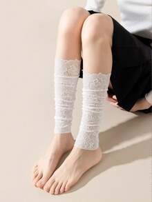 1 đôi tất giữ ấm chân mỏng, co giãn, màu trắng, họa tiết ren, kiểu dáng tối giản và ngọt ngào cho mùa hè. - Nhiều màu - Xem 6