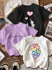 Women's 1 Piece Set: English Elephant Print T-Shirt - Casual Pure Cotton Fabric, Round Neck, Comfortable For All Seasons, Inspired Font Design, Fashionable Retro Style, Women's Summer Casual Sporty Top, Short Sleeve Round Neck T-Shirt. - 黑色 - 查看 1