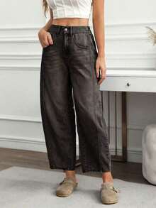 Jeans informales desgastados y desgastados, con ajuste de novio para mujer - Negro - Ver 5