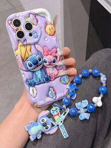 Disney Has Authorized, Phone Case - Chain Set, The Stitch Lilo & Stitch 3D Phone Case Plus A Silicone 3D Stitch Bracelet With Metallic Ring Removable Bracelet, Stitch And Angel Pattern, Compatible With Iphone17/16/15/14/13/12/11/XS/XR/X Plus Pro Max, A Stylish Cartoon Phone Case, The Perfect Gift Choice, Phone Protection, Durable Phone Cover, Great Gift For Friends And Family. - 白色 - 查看 2
