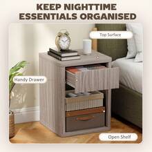 HOMCOM Modern Nightstand Set Of 2, Bedside Table With Drawer And Open Shelf, Side End Table For Bedroom, Grey - Grey - View 3