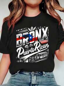 Camiseta Clásica% Algodón de Puerto Rico, Nueva York, Latinoamérica, para Hombre y Mujer, Tallas Grandes, Suave, Transpirable, Blusas Casuales para Mujer - Negro - Ver 1