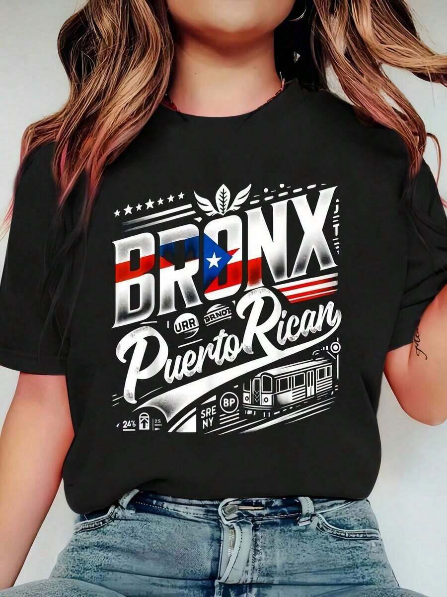 Camiseta Clásica% Algodón de Puerto Rico, Nueva York, Latinoamérica, para Hombre y Mujer, Tallas Grandes, Suave, Transpirable, Blusas Casuales para Mujer - Negro - Ver 1