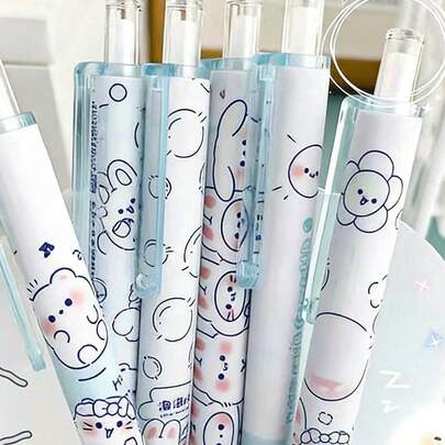 8pcs/Set Cartoon Animal Gel Pens, 1/4/8pcs Creative Cute Bunny Ear Gel Pens, Ballpoint Pens, Signing Pens, Stationery, Back To School Gift, Holiday Gift