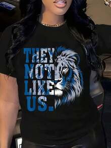 Camiseta de Moda con Estampado de León Negro "THEY NOT LIKE US" para Uso Casual - Estilo Urbano Vintage Unisex, Camiseta de Manga Corta de Algodón Suelto con Cuello Redondo, 100% Algodón - Negro - Ver 6