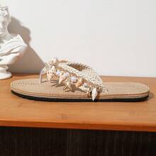 Elegant Bohemian Style Shell & Starfish Embellished Sandals, Fashionable & Chic For Beach, Party, Holiday, Suitable For Summer - Beige - View 4