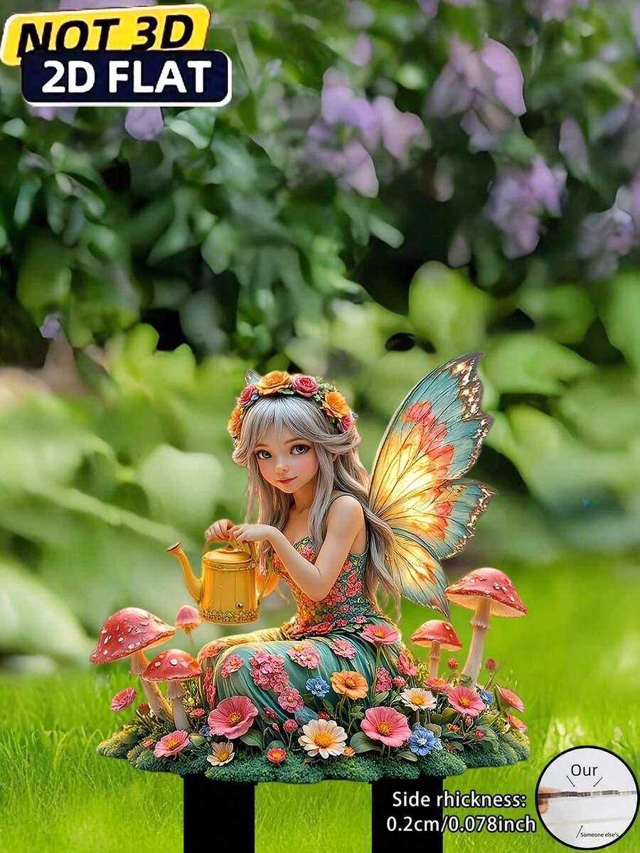 2D Plano, 1 peça Decoração de Jardim Acrílica com Fada e Floral - Decoração de Conto de Fadas/Exterior com Inserto de Vaso de Flores, Fácil de Instalar no Quintal, Varanda ou Plantador de Caixa de Janela - Acento de Jardim de Fadas Mágico, Adequado para Vasos e Pequenos Espaços, Presente Ideal para Amigos, Decoração de Jardim, Decoração de Gramado, Decoração Externa, Jardinagem de Cerca, Suporte de Flores, Decoração de Estaca de Madeira de Jardim, Decoração Suspensa de Verão, Casa, Decoração de Feriados, Decoração Bonita de Casa
