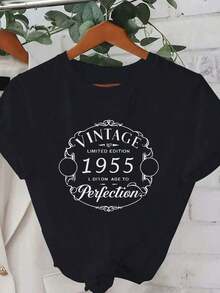 Camiseta de mujer de ajuste cómodo de algodón puro de 1955Comfortable, versatile short-sleeved top. - Negro - Ver 1