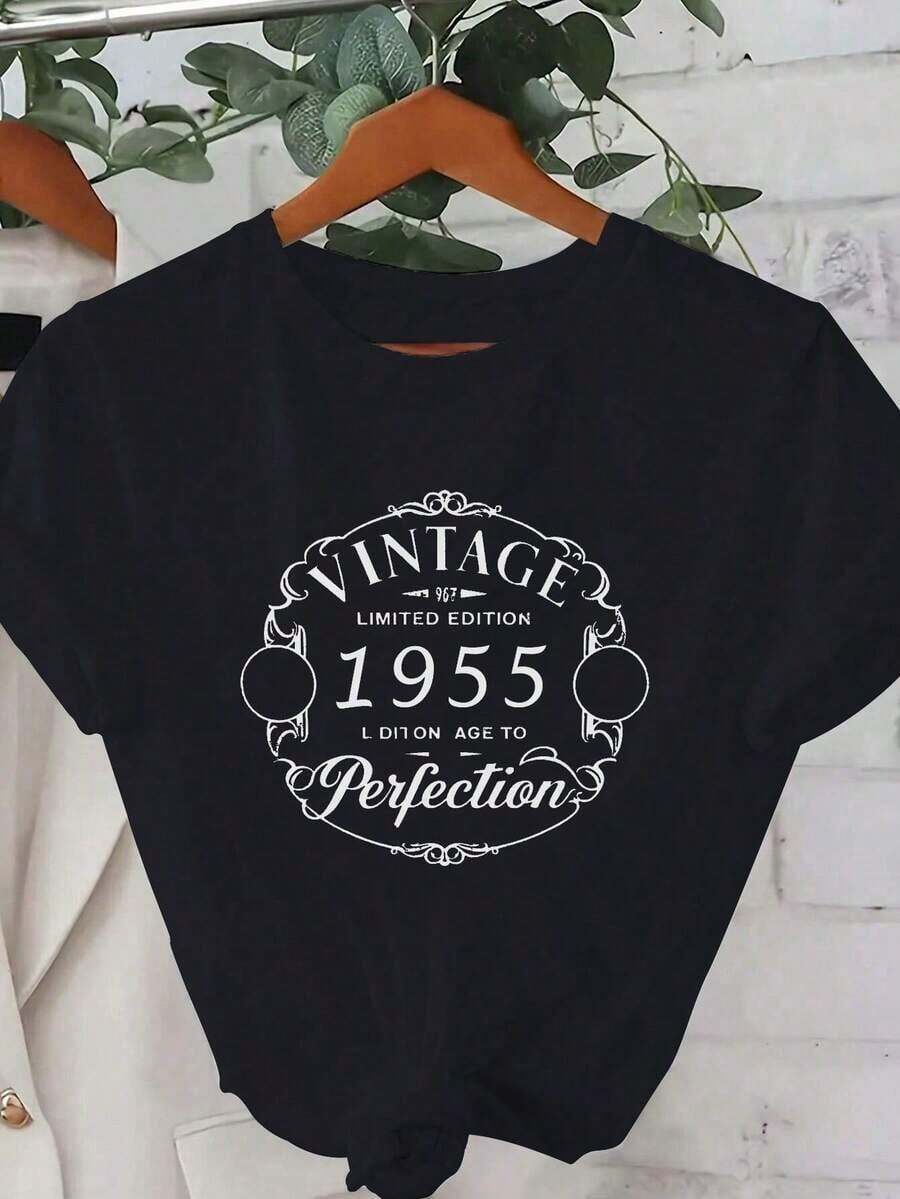 Camiseta de mujer de ajuste cómodo de algodón puro de 1955Comfortable, versatile short-sleeved top. - Negro - Ver 1